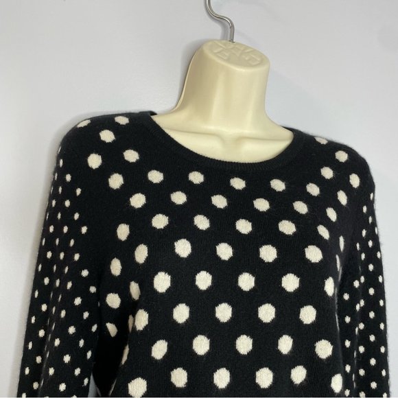 Neiman Marcus Polka Dot Cashmere Crew Neck Sweater Black - Picture 2 of 6